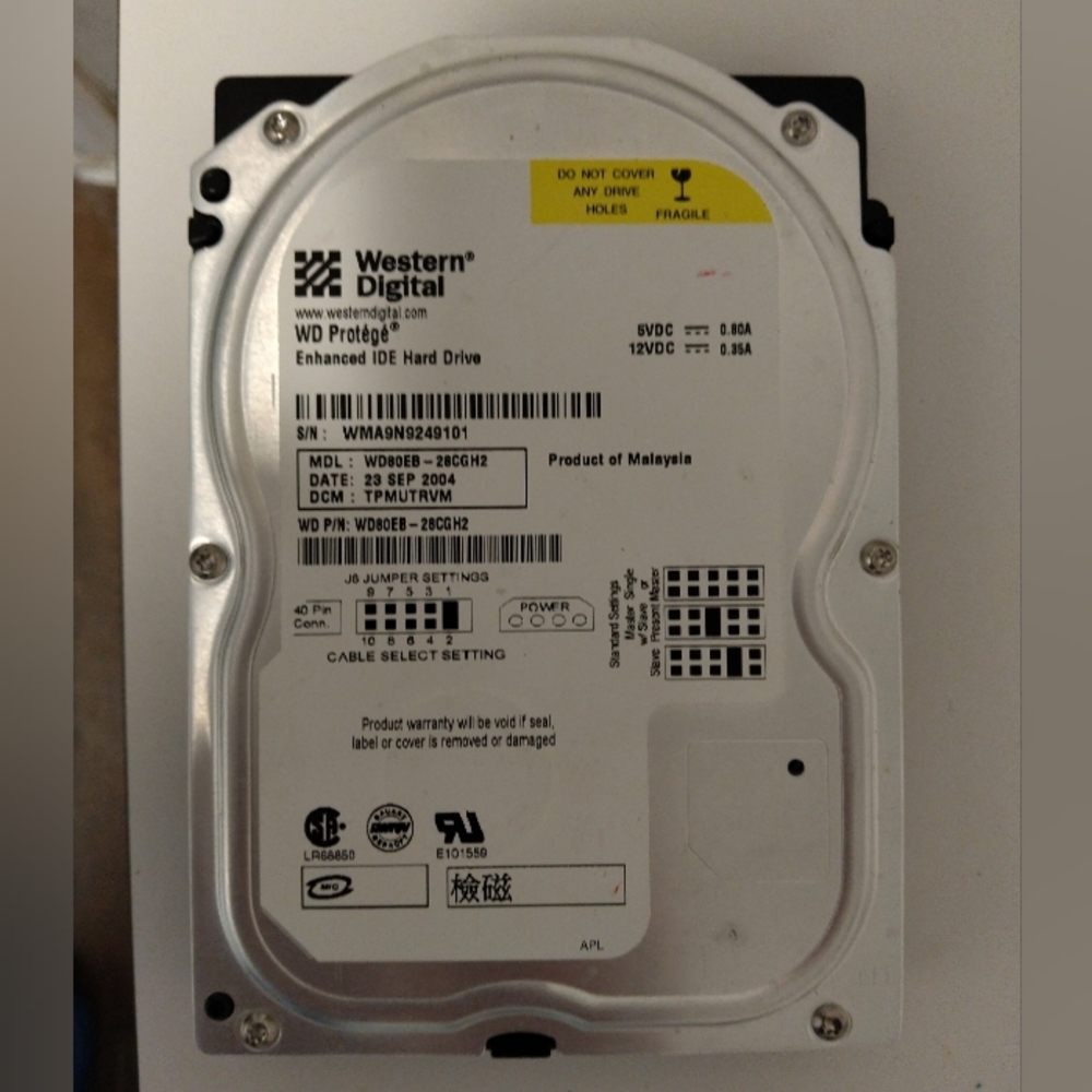 OG 2004 Xbox Western Digital WD Protege IDE HD Drive Model# WD80EB-28CGH2